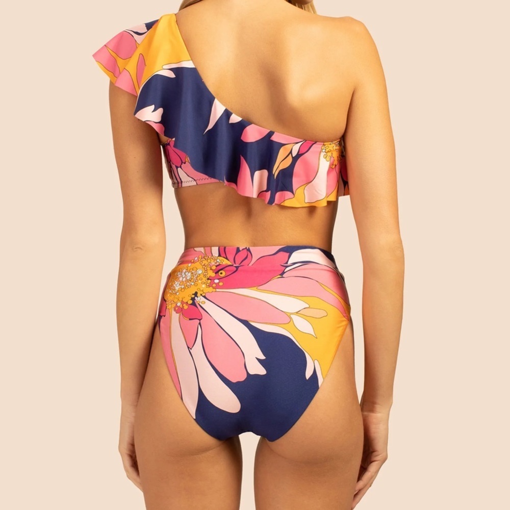Trina Turk | Breeze Asymmetrical Bandeau High Waist Bikini 2 Piece Size 14 - Picture 9 of 10
